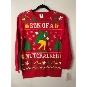 NWT ELF Son of a Nutcracker Red Christmas Sweater Kids M